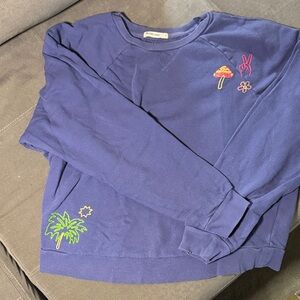 Marine Layer Purple Crewneck Sweatshirt with Neon Embroidered Motifs